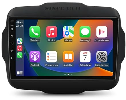 [8+128] Autoradio Android 9 Pollici per Jeep Renegade 2014-2019, Schermo Touch HD, Apple CarPlay & Android Auto, GPS Navigatore, Bluetooth WiFi USB (4GB RAM - 32GB ROM)