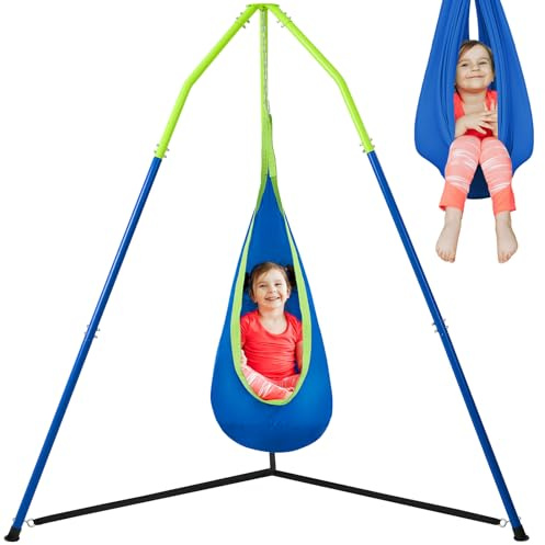 FUNLIO 2-in-1 Hängematten-Set mit Ständer, Dreieckiger Metallrahmen mit Hängematte & Geschlossener Hängematte, Schwerer Stahlständer bis 200 lbs, Höhenverstellbar, Für Innen- & Außenbereich
