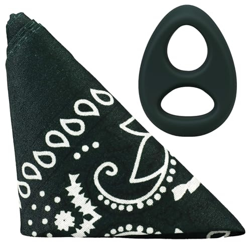 Rock Solid The Code – Silicone Cock Ring with Matching Bandana | Stretchy Body-Safe C-Ring for Longer, Harder Erections, Delay & Stamina Boost - for Adults Only (Hunter Green - Black)