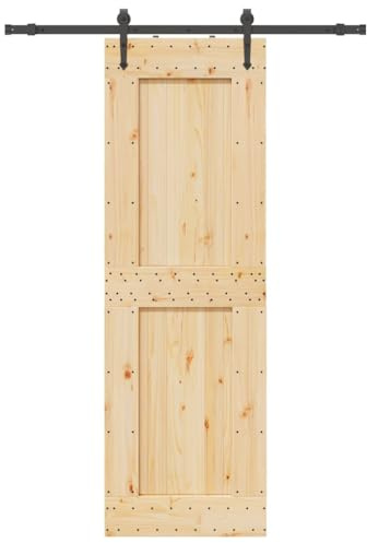 Emmtore Kiefernholz Massiv Schiebetür mit Beschlag Schiebetürsystem 70 x 210 cm (152.5 cm),Quadratisch