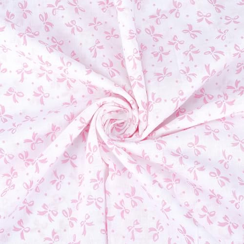 PH PandaHall Bowknot Baumwollstoff Rosa Schleifen Druckstoffe 1.6x1 m Süßer Schleifen Nähstoff Bowknot Dekostoffe Für Kleidung Quilten Patchwork Urlaub Outdoor Dekor DIY Handwerk Weihnachten