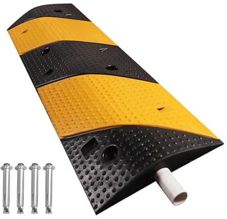 Goulotte Passe Cable en Caoutchouc 1 Canal, Rampe Voiture avec 6 Boulons, Protege Cable for Route, Allée, 100 * 15 * 3 cm