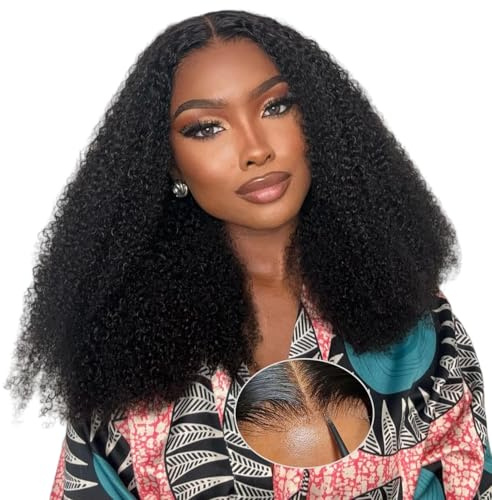 Oxeyegirl 20 Pouces 9x6 Kinky Curly Perruque Femme Naturelle Brésilien 180% Densité Perruque Cheveux Humain Afro Bouclée Sans Colle Deep Wave Glueless Wear and Go Wig Human Hair Pre Plucked Pre Cut