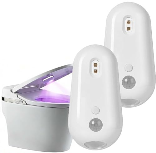 Selbstreinigendes UV-Desinfektionsmittel-Licht, bewegungsaktiviert, wiederaufladbar, Nachtlicht, selbstklebend für gemeinsame Badezimmer, für ältere Menschen und Haustiere, 2 Stück