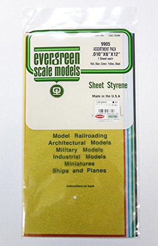 evergreen 009905 Farbige Polystyrolplatten, 5 Stück, 0,25x152,4x304,8 mm Plastikmodellbausatz, Modelleisenbahnzubehör, Hobby, Modellbau, Mehrfarbig