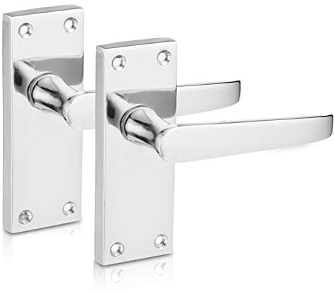 XFORT® Lever Latch Flat Polished Chrome Door Handles, Elegant Door Handle Set for Wooden Doors, Classic Victorian Straight Design, Ideal for All Types of Internal Doors [1 Pair].