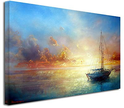 DECLINA, Décoration Murale Tableau, Tableau Deco Home, Tableau Deco Murale Salon, Tableau Peinture Toile Voilier en mer 80x50 cm