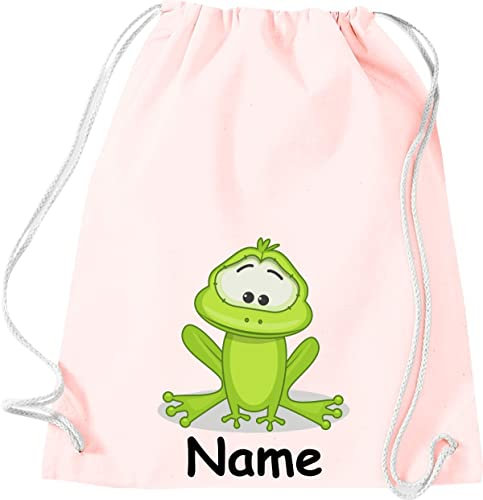 ShirtInStyle Gym Sack Kinder Turnbeutel Tiere Frosch mit Wunschnamen, Beutel Tasche Hort Kita, Farbe pastellrosa