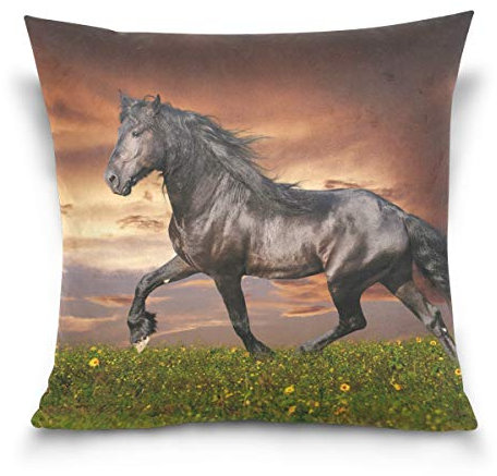 Linomo Kissenbezug 40x40 cm, Tier Schwarz Pferd Dekorative Kissenbezug Kissenhülle für Couch Sofa Bett Hause