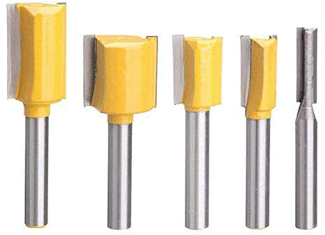 Bestgle 5 Pcs 1/4-Inch Shank Straight Dado Router Bit Set Wood Milling Cutter Woodworking Tools, Cutting Diameter 1/4,3/8,1/2,5/8,3/4,