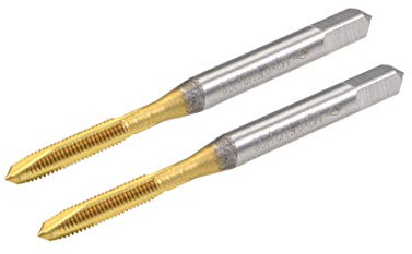sourcing map Métrique Taraud Coupant M3x0,5 Filetage Pas 2Pcs Titane HSS | 3 Cannelures Placage