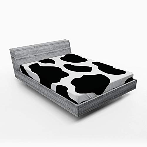 ABAKUHAUS Kuh-Druck Spannbetttuch, Weiß Kuhfell Barn, Soft Dekorativer Stoff Bettwäsche Rund-um Elastischer Gummizug, 140 x 200 cm, Grau Schwarz