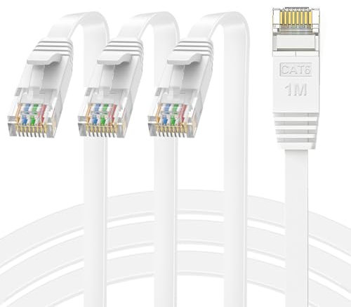 GLCON LAN Kabel 1m 3er-Pack, CAT 6 Netzwerkkabel Flach, Langlebig Ethernet Kabel RJ45 Kabel für Heim Office, Kompatibel mit Router TV Switch PS5/4 - Weiß