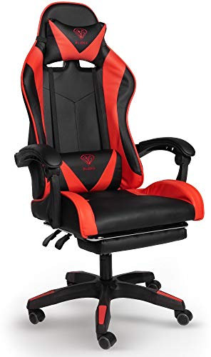 TRISENS Gaming-Stuhl mit Fußstützen - Bürostuhl ergonomisch stufenlos einstellbar - Gamer Chefsessel, Computer Office Chair, Schreibtischstuhl, Büro Stuhl, Farbe:Schwarz/Rot