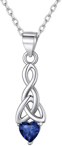 ChicSilver September Birthstone Necklace Sterling Silver Silmulated Sapphire Pendant with Chain Triquetra Celtic Knot Jewelry