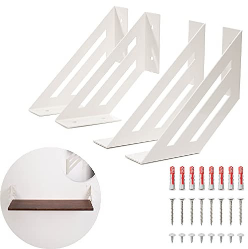 MAD 4 Staffe per Mensole Angolari Bianche, Supporti a Muro Resistenti, Reggimensola con Viti e Tasselli di Fissaggio (Medium 14 cm, Bianco)