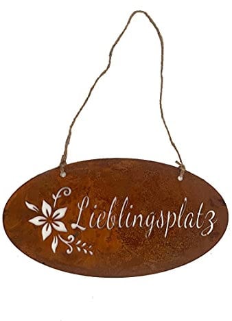 LB H&F Türschild LIEBLINGSPLATZ Rost Schild 38x20 cm Garten-Deko Rost Rostdeko Wandbild Schriftzug Wanddeko (Lieblingsplatz XL)