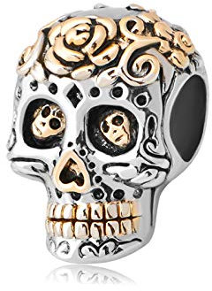 SBI Jewelry Rose Flowers Halloween Skull Charm for Bracelet Dia De Los Muertos Bead Best Friend Daughter