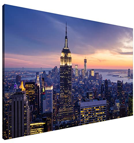 Estika Leinwand bilder - Morgendämmerung in New York - 120x80 cm, 1 teilige kunstdruck - Wandbilder wohnzimmer, schlafzimmer, Moderne wanddeko, Bild auf leinwand - New York bilder - 1288A_1B