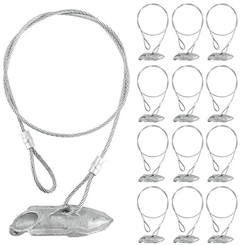 12 Pack Ground Earth Anchors - Easy Hook Anchor with 30 Long x 1/8 Cable, Ideal for Securing Shed, Fence, Green House, Swing Set and More.