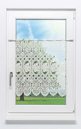 Plauener Spitze Scheibengardine Blumenspitze #1W (BxH) 84cm x 47cm beige