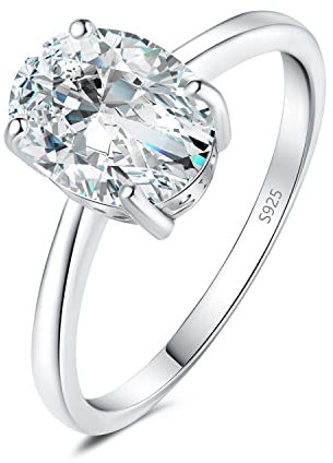JewelryPalace Klassisch Ovalschliff 2ct Moissanite Solitär Promise Ring Damen, Schmuck Set, Verlobungsring Damenring Silber 925 mit Stein für Frauen, Simulierte Diamant Jubiläum Eheringe Silberring 51