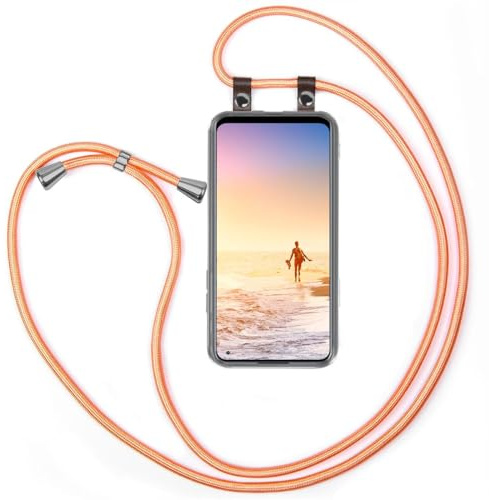 moex Handykette für Oppo Find X5 Lite Hülle mit Band abnehmbar, Handyhülle mit Kette zum Umhängen, Handyband 155 cm lang Stoff Kordel Umhängehülle, Handy Umhängeband, Rosé Gold