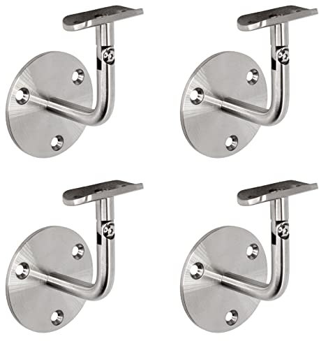 PRIOstahl Handlaufhalter Handlauf Wandhalter Handlaufstütze - 4 x Handlaufträger an die Wand Stellbar für Rundrohr Ø42,4 mm mit 3-Loch Befestigung aus Edelstahl V2A für Geländer Rohr Treppe