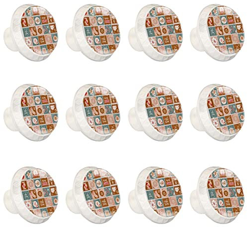 12 Stück weiße runde Schrankknöpfe, Weihnachten, quadratische Form, Adventskalender-Vorlage