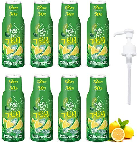 FruttaMax Sciroppo al Tè Verde Senza Zucchero – 50% Frutta Vera | Sciroppo a Basso Contenuto Calorico per Gasatori, Cocktail e Dessert – 8 x 500ml