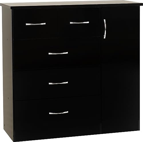 Seconique Nevada 5 Drawer Low Wardrobe in Black Gloss