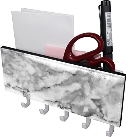 TBOUOBT Mail Organizer für die Wandmontage, Schlüsselhalter mit Briefhalter und Haken, Schlüsselhaken Mail Holder Wall Mounted,Graues Marmor Texturmuster Art. Nr