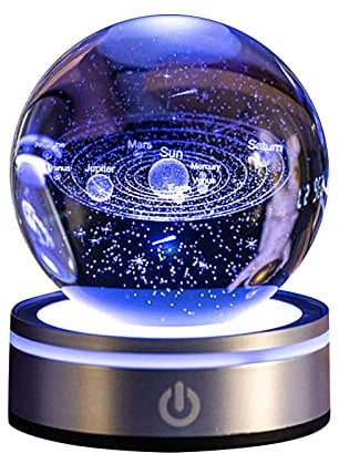 3D Planeten Kristallkugel Nachtlicht, Sonnensystem Lampe Mit Graviertem Miniatur-Modell, Leuchtende Kristallkugel-Ornament Geschenke für Kinder