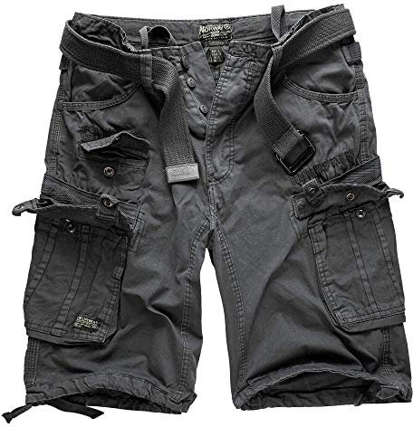 Geographical Norway Cargo Shorts Kurze Hose Bermuda mit Gürtel Short Hunter im Bundle mit UD Bandana (7XL, Antracite)