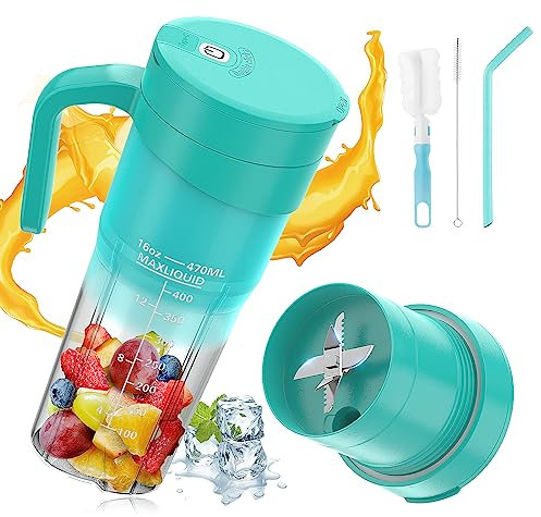 Frullatore portatile, 470ML Mini Frullatore USB Ricaricabile con 6 Lame e Spazzola Frullatore Personale per Frullati, Frutta e Verdura Tazza per Casa, Campeggio e Viaggi (Style E)