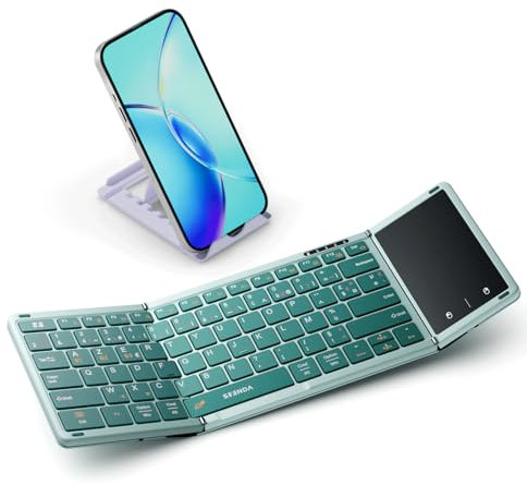 seenda Clavier Bluetooth Pliable - AZERTY Mini Portable Clavier sans Fil avec Pavé Tactile,Rechargeable,Pleine-Taille,3 Canaux Bluetooth,pour Windows iOS Android Tablette iPad