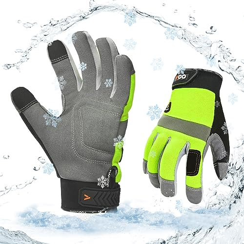 Vgo... SL7584FLWP Paire de gants de travail d'hiver, imperméables, compatibles écran tactile, gants de sécurité pour congélateur, entrepôt, livraison, travaux légers et moyens par temps froid