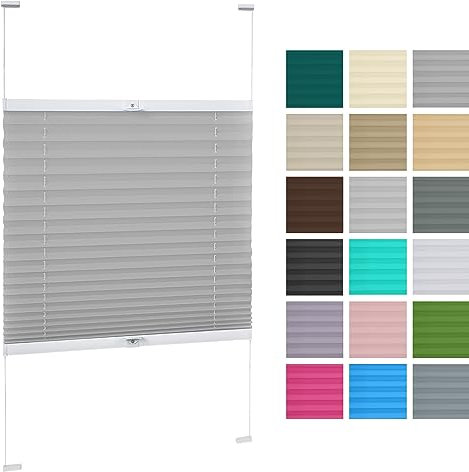 DECOOR Plissee Thermorollo Faltrollo nach Maß Breite 25-119 cm Höhe 120-219 cm 24 Farben Rollo für Fenster und Tür mit Bohren Fensterjalousien guter Sichtschutz und Sonnenschutz mit Farbmuster