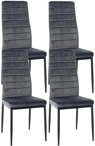 CLP 4er Set Esszimmerstühle Mayfair I Samt- Oder Kunstlederbezug I Gepolsterter Lehnstuhl I Polsterstuhl Mit 4-Fuß Metallgestell, Farbe:grau, Material:Samt
