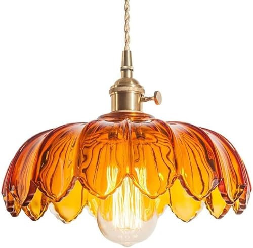 TONFON Lámpara de araña de cristal, mesa de comedor vintage, lámpara colgante de latón, altura ajustable, lámpara de techo de cristal ámbar for cocina, isla, comedor, dormitorio, pasillo, bar, sala de