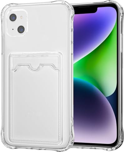 Orgsty Coque pour iPhone 14, Étui Transparent Mince Coque avec Porte Fente Carte avec Protection de Caméra Étui Housse de Non-jaunissement Souple Silicone Bumper, Transparent