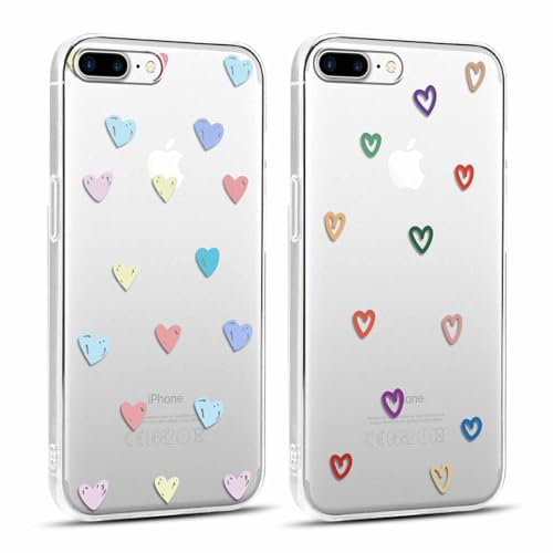 Yoedge 2 Stück Durchsichtig HandyHülle für iPhone 8 Plus/iPhone 7 Plus Hülle Herz Muster 5,5, Transparent Handy Hülle für iPhone 8 Plus Liebe Love Aesthetic Mädchen Frauen Geschenk Schutzhülle-Herzen