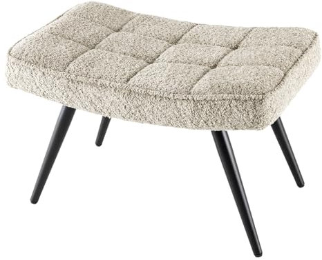 Riess Ambiente Moderner Hocker Scandinavia Champagner Greige Bouclé Schwarze Metallbeine Fußhocker Fußablage Beistellhocker Ablagehocker Wohnzimmerhocker Samthocker
