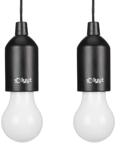 Lyyt Battery Powered LED Pull Hang Anywhere for Instant Light, Black (Pack of 2)