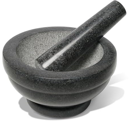 wenco Mörser & Stößel Set aus Granit ⌀ 16cm – Perfekt für das Zerkleinern, Mahlen & Zubereiten von Kräutern, Gewürzen, Pesto – Robustes Küchenwerkzeug für traditionelle Zubereitung