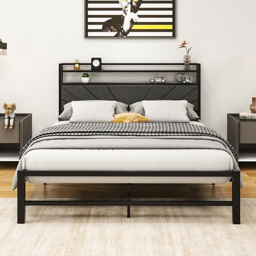 VERFARM Polsterbett 140 x 200 cm Bettgestell Einzelbett Doppelbett Designbett mit Lattenrost Starke Stahllattenhalterung, Bettrahmen 140x200, Gepolstertes Bettgestell Jugendbett