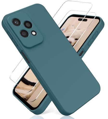 YiKaDa - Funda para Honor 200 Lite & [2 Unidades] Cristal Templado Protector de Pantalla, Cáscara Suave de Silicona TPU Líquida - Verde Nocturno