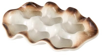 ARFUKA Egg Holder Egg Tray 6 Cups Egg Storage Holder Rack Ceramic Egg Basket Egg Storage Container for Refrigerator Countertop Cabinet White