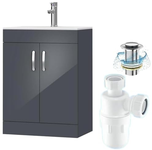 BELOFAY 500mm Under Sink Bathroom Cabinet Floor Standing Storage Cupboard Basin Unit, 500mm Vanity Unit Basin, Waste and Trap, Tap not Included (Newyork Grey)