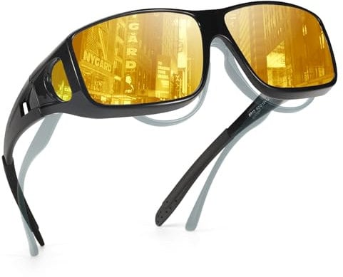 TJUTR Night Driving Glasses for Men Women,Anti Glare Night Driving Glasses,Wrap-Around,Glare Guard Fit Over Glasses
